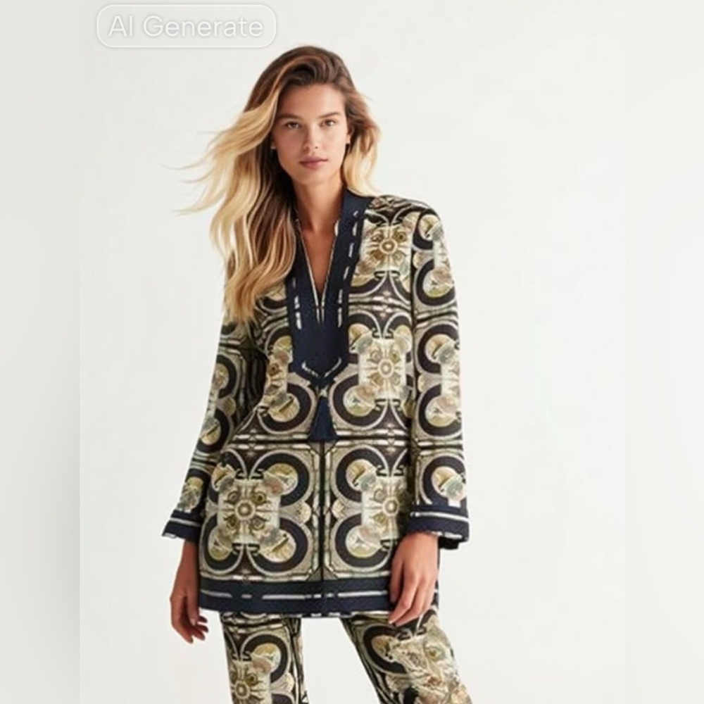 Tory Burch Tory Tunic M Caftan Resort Swim Cover Up sundial print Blue Beach